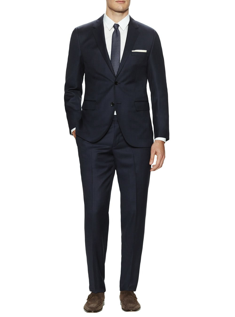 Mens DTI DARYA TRADING GV Executive Two Button Jacket 2 Piece Modern Fit Birdseye Suit in Dk Navy - Image1