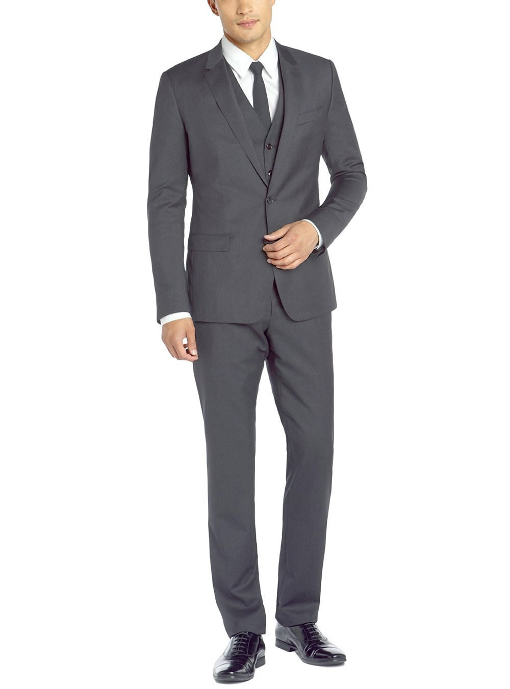 Mens DTI DARYA TRADING GV Executive Two Button Jacket 3 Piece Flat Front Pants Vested Suit in Charcoal - Image1