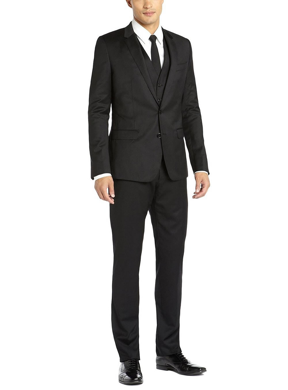 Mens DTI DARYA TRADING GV Executive Two Button Jacket 3 Piece Flat Front Pants Vested Suit in Black - Image1