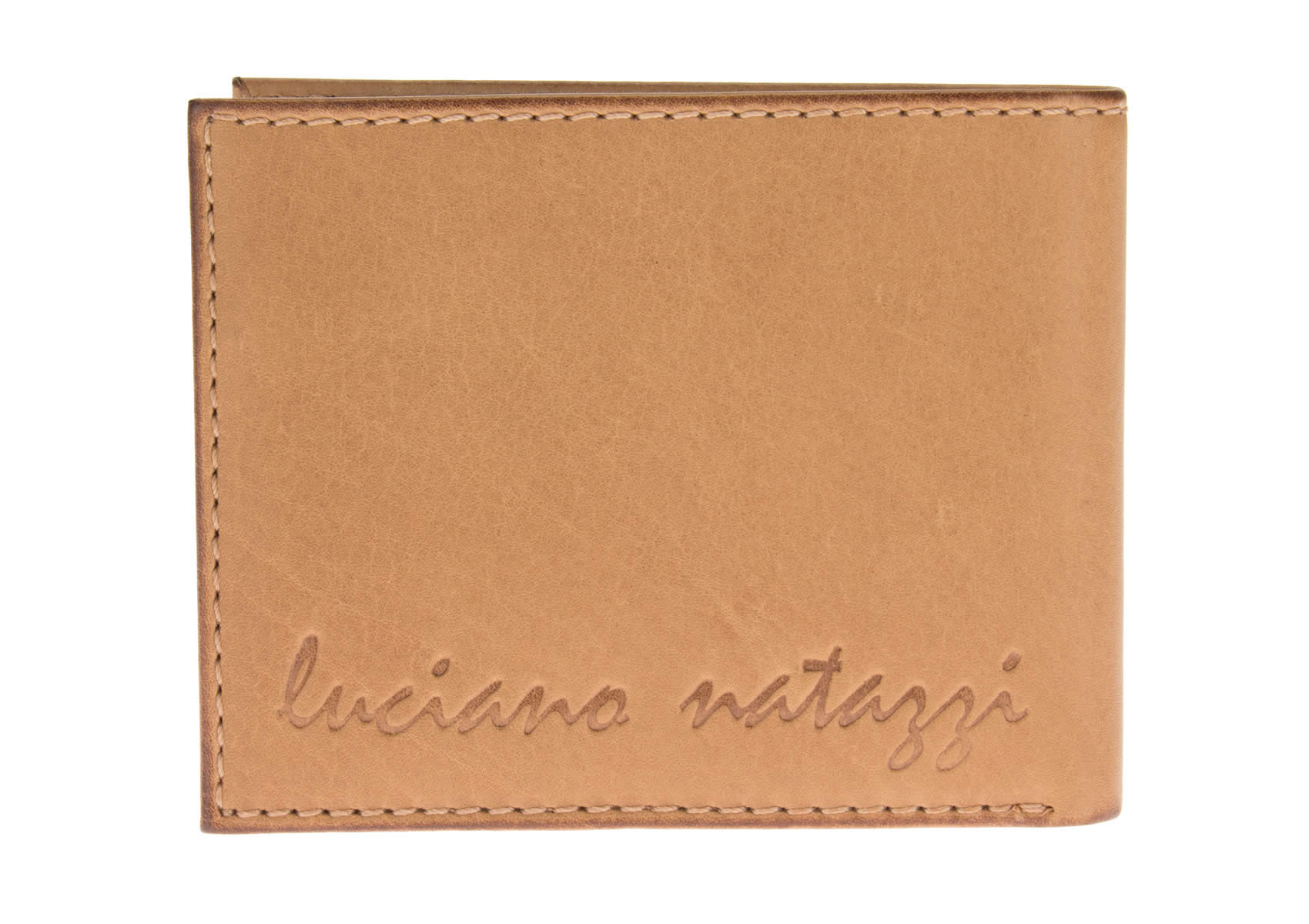 Mens Luciano Natazzi RFID Blocking Designer Leather Slim Bifold Wallet in Tan - Image1