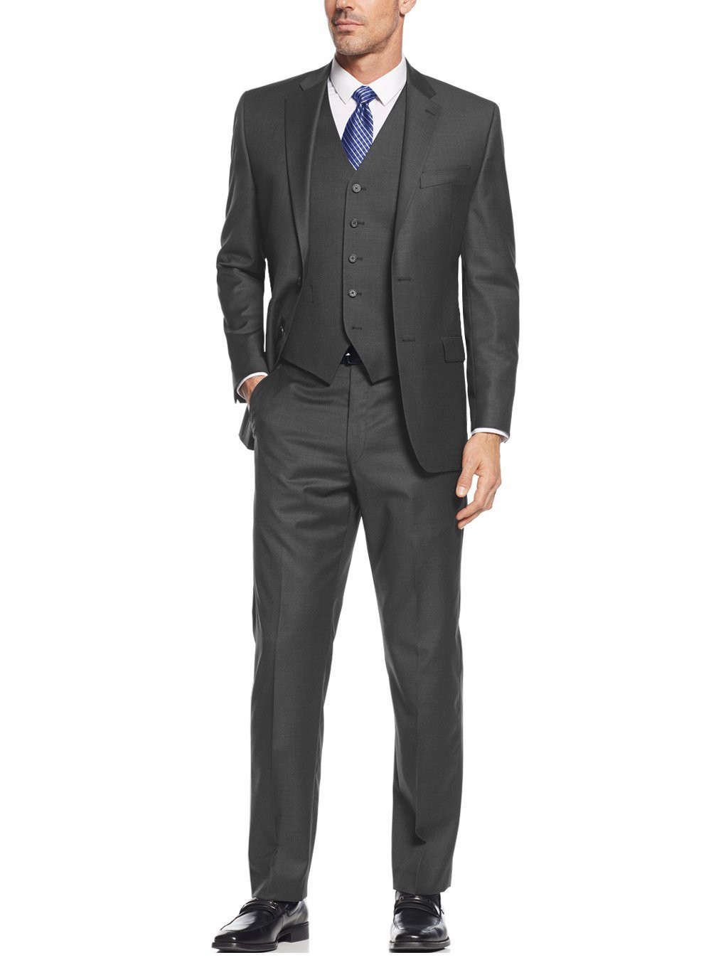 Mens Salvatore Exte Suit 3-piece Two Button Blazer Jacket Flat Front Pants in Charcoal - Image1