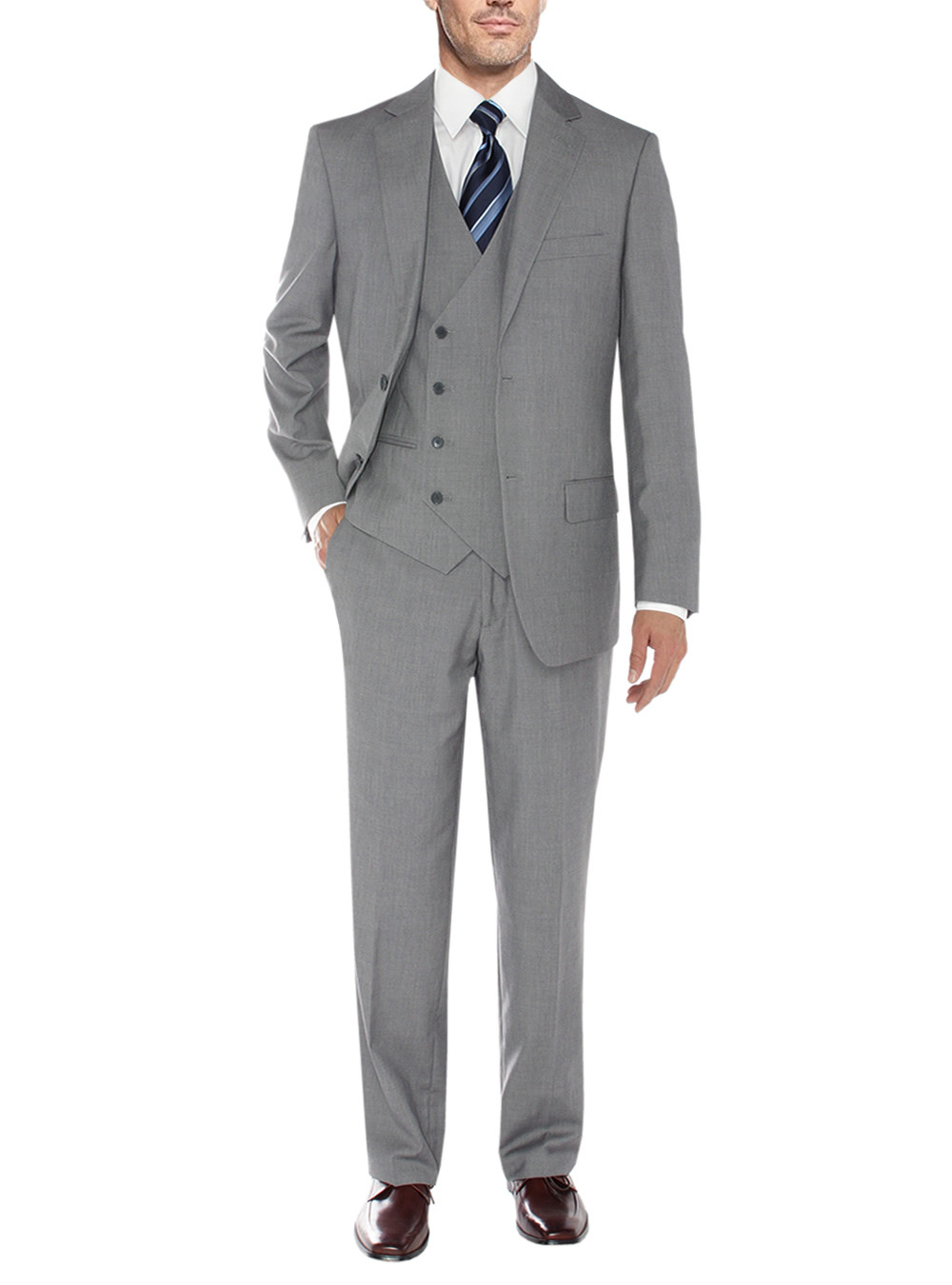 Mens Salvatore Exte Suit 3-piece Two Button Blazer Jacket Flat Front Pants in Db Gray - Image1