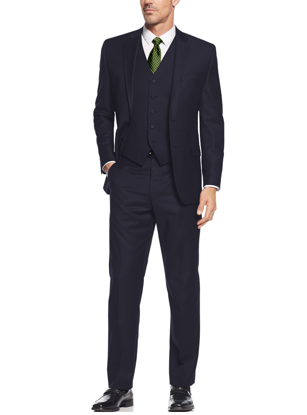 Mens Salvatore Exte Suit 3-piece Two Button Blazer Jacket Flat Front Pants in Navy - Image1
