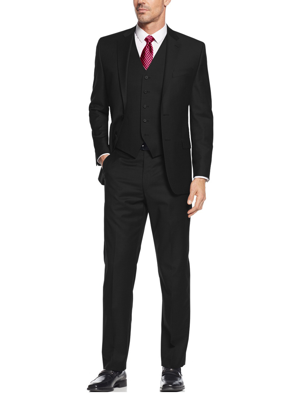 Mens Salvatore Exte Suit 3-piece Two Button Blazer Jacket Flat Front Pants in Black - Image1