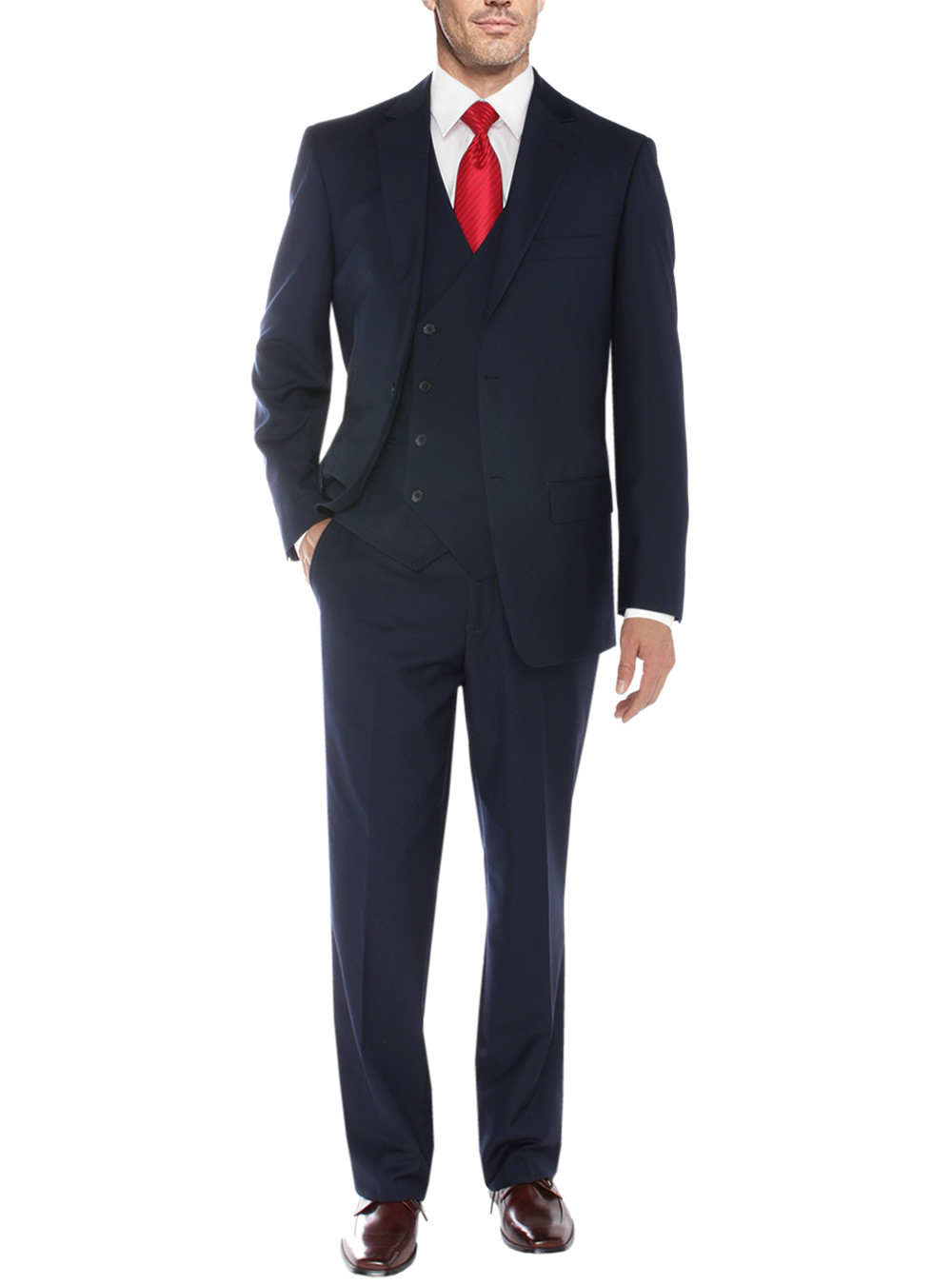Mens Salvatore Exte Suit 3-piece Two Button Blazer Jacket Flat Front Pants in Db Navy - Image1