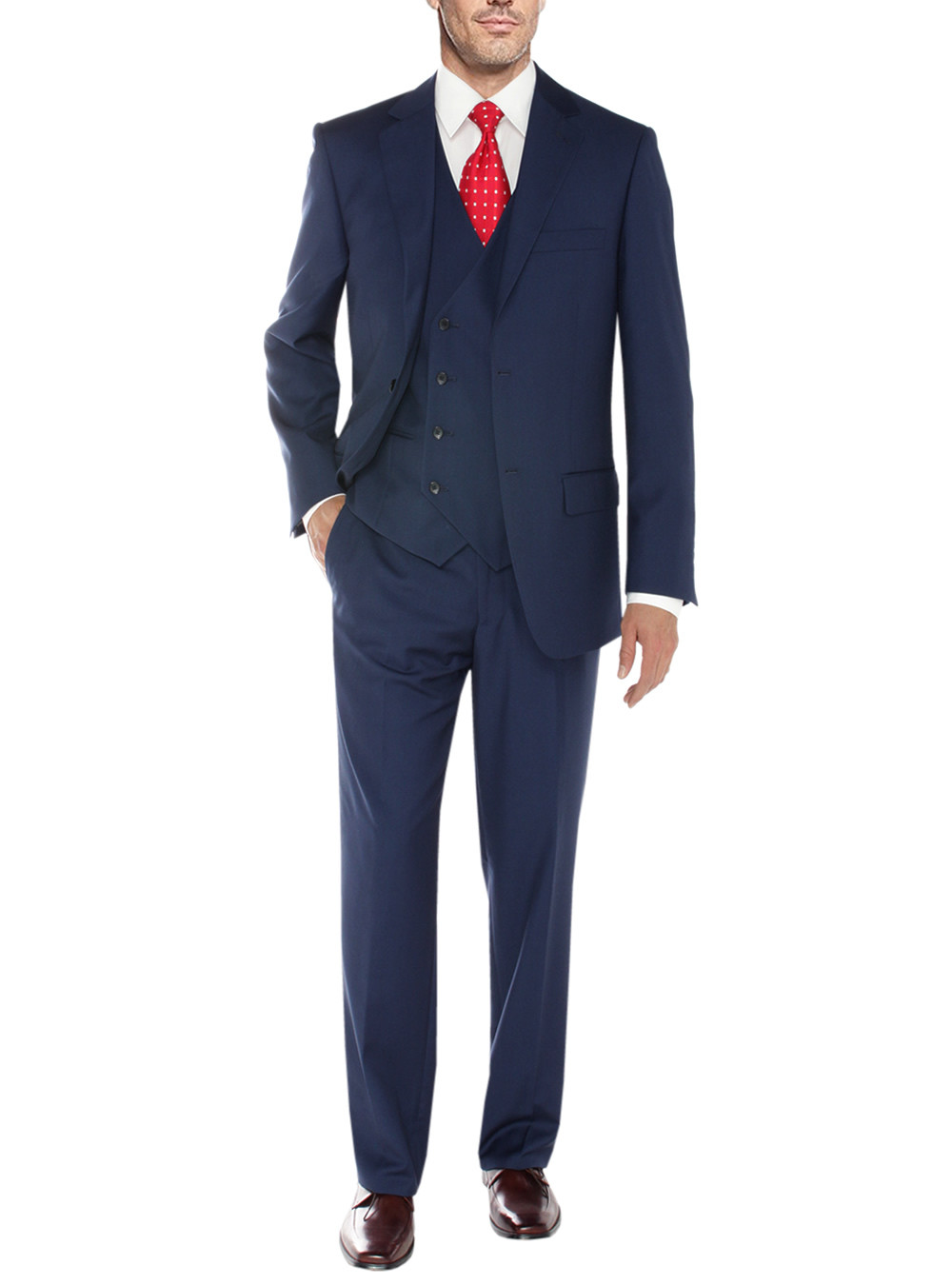 Mens Salvatore Exte Suit 3-piece Two Button Blazer Jacket Flat Front Pants in Db French Blue - Image1