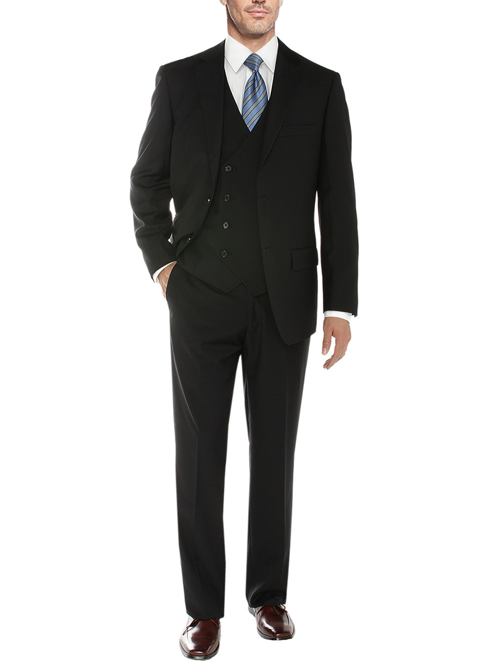 Mens Salvatore Exte Suit 3-piece Two Button Blazer Jacket Flat Front Pants in Db Black - Image1