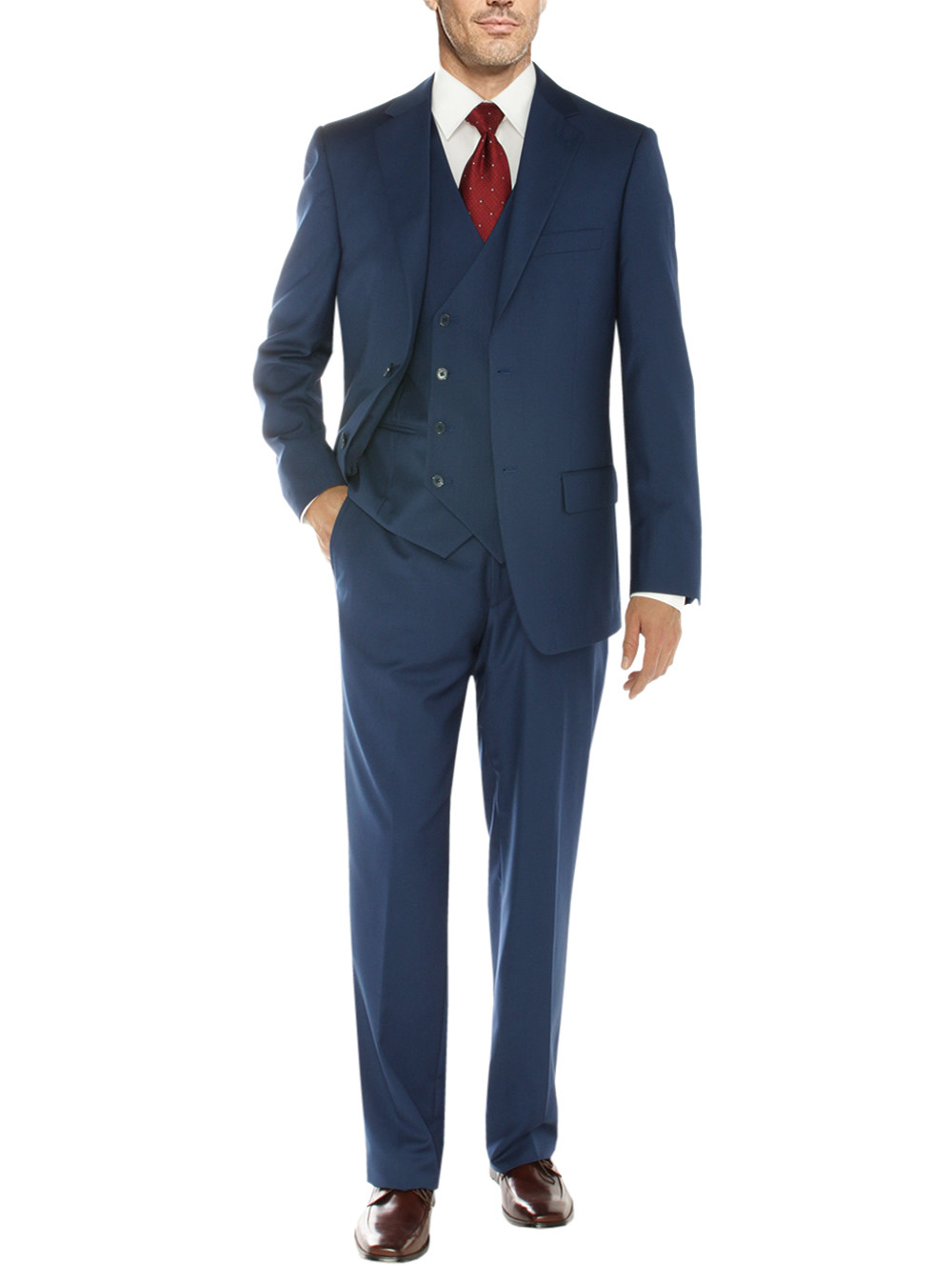 Mens Salvatore Exte Suit 3-piece Two Button Blazer Jacket Flat Front Pants in Db Blue - Image1
