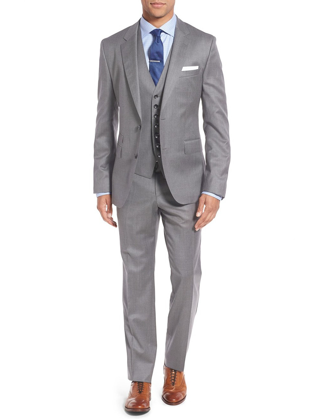 Mens Salvatore Exte Suit 3-piece Two Button Blazer Jacket Flat Front Pants in Modern Fit Gray - Image1