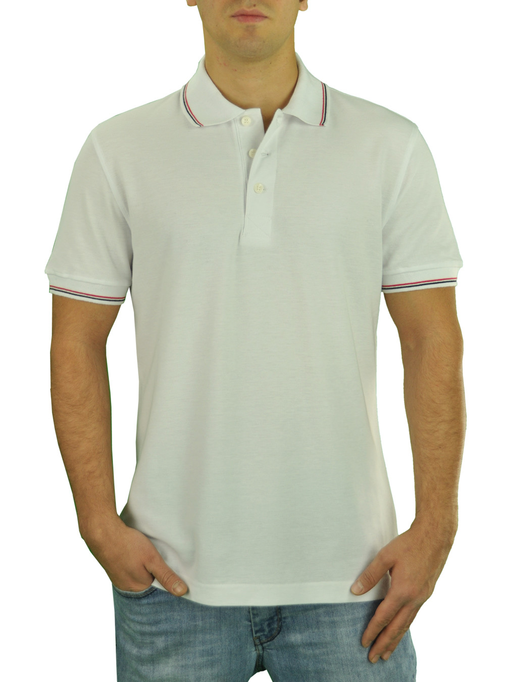 Mens Darya Trading DTI Pique Polo Sport Shirt Solid Short Sleeve Cotton Royal Classic Fit in White - Image1