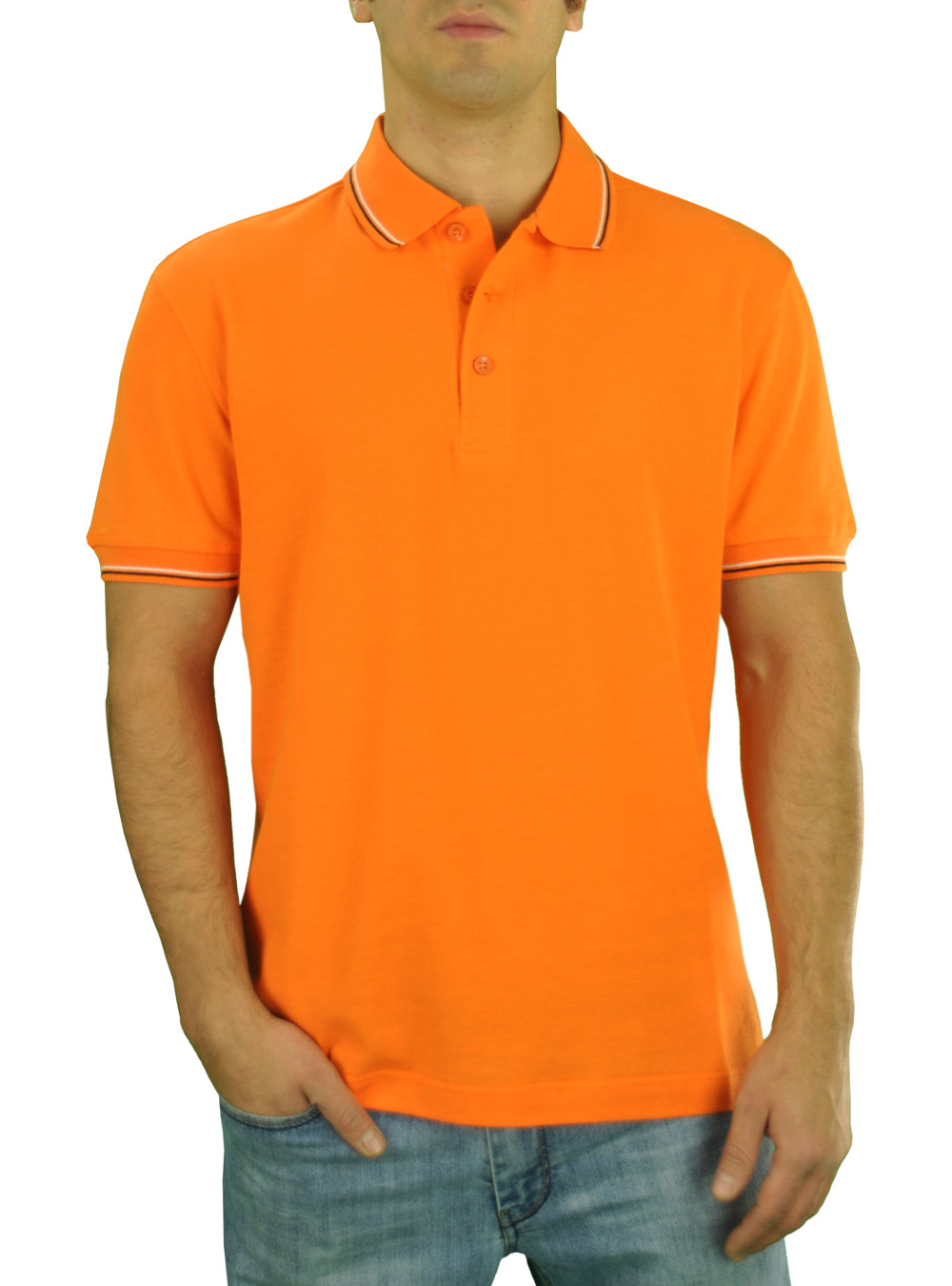 Mens Darya Trading DTI Pique Polo Sport Shirt Solid Short Sleeve Cotton Royal Classic Fit in Orange - Image1