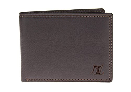Mens Luciano Natazzi Leather RFID Blocking Bifold Wallet Removable Double ID Holder in Brown - Image1