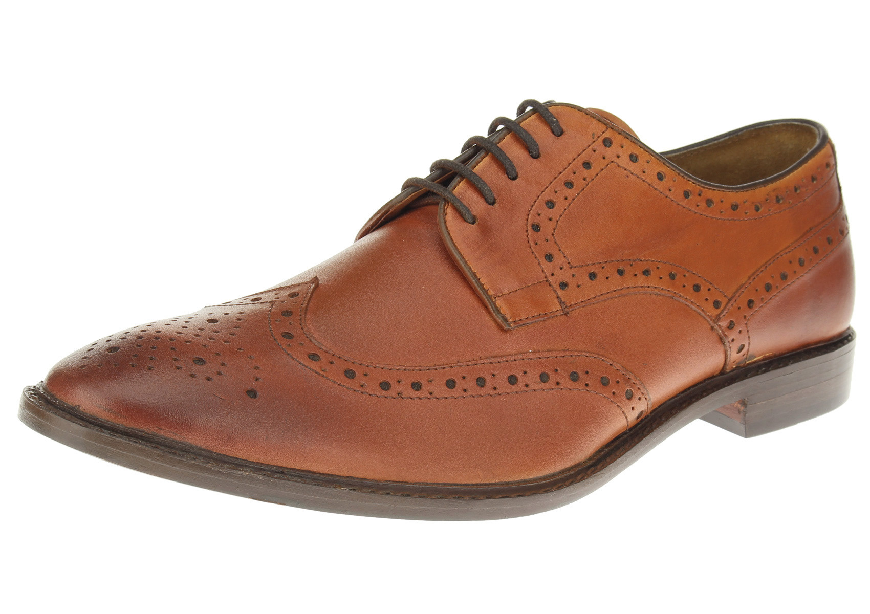 Mens Luciano Natazzi All Leather Dress Shoe Wingtip Oxford Lace-Up SL301 Tan Burnish - Image1
