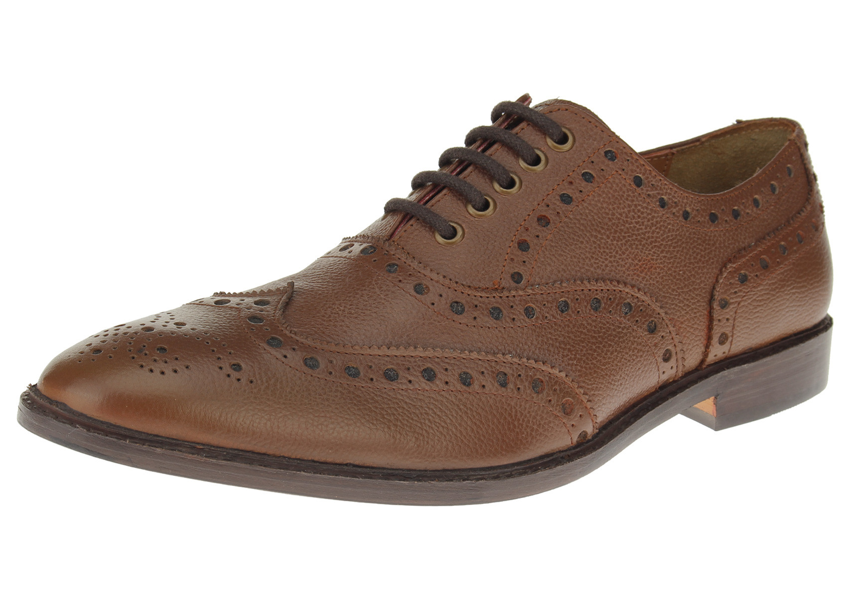 Mens Luciano Natazzi Full Leather Dress Shoe Wingtip Oxford Lace-Up SL304 Tan Burnish - Image1