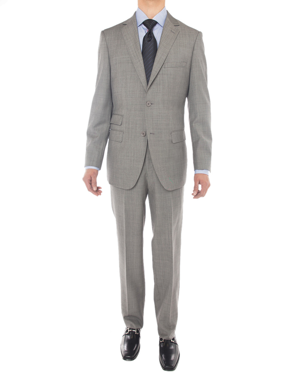 Mens Luciano Natazzi Modern Fit Suit Sharkskin 160S Wool 2 Button Side Vents Gray
 - Image1