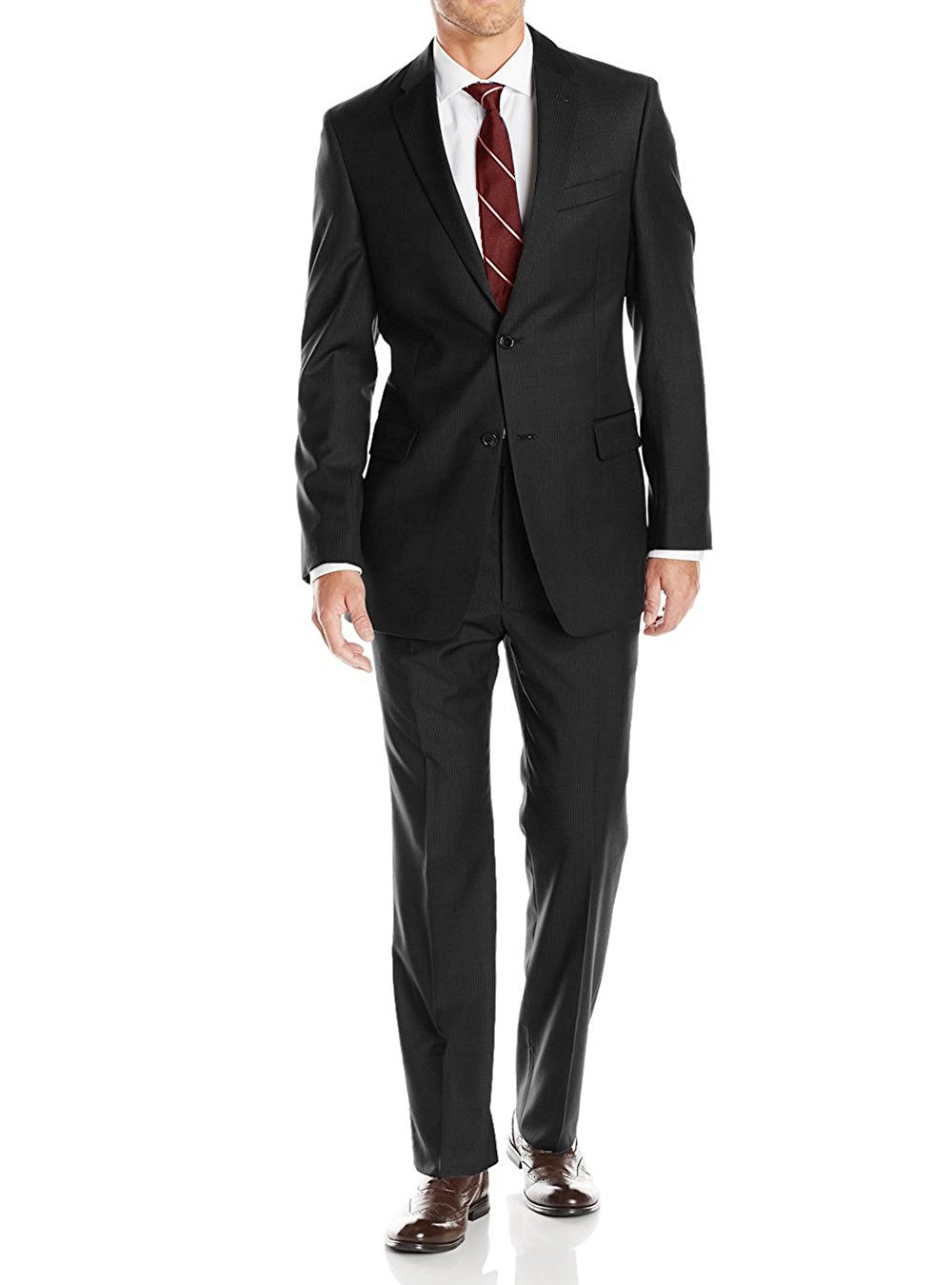 Mens Luciano Natazzi Modern Fit Suit Two Button Narrow Stripe Black - Image1