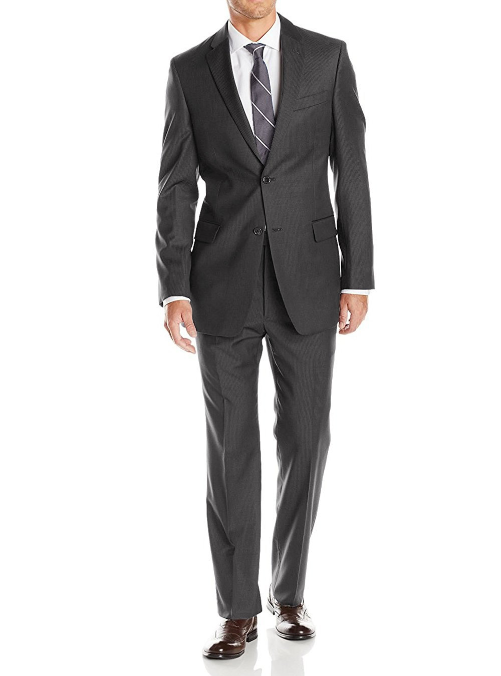 Mens Luciano Natazzi Modern Fit Suit Two Button Narrow Stripe Charcoal - Image1