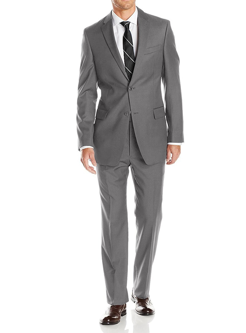 Mens Luciano Natazzi Modern Fit Suit Two Button Narrow Stripe Grey - Image1