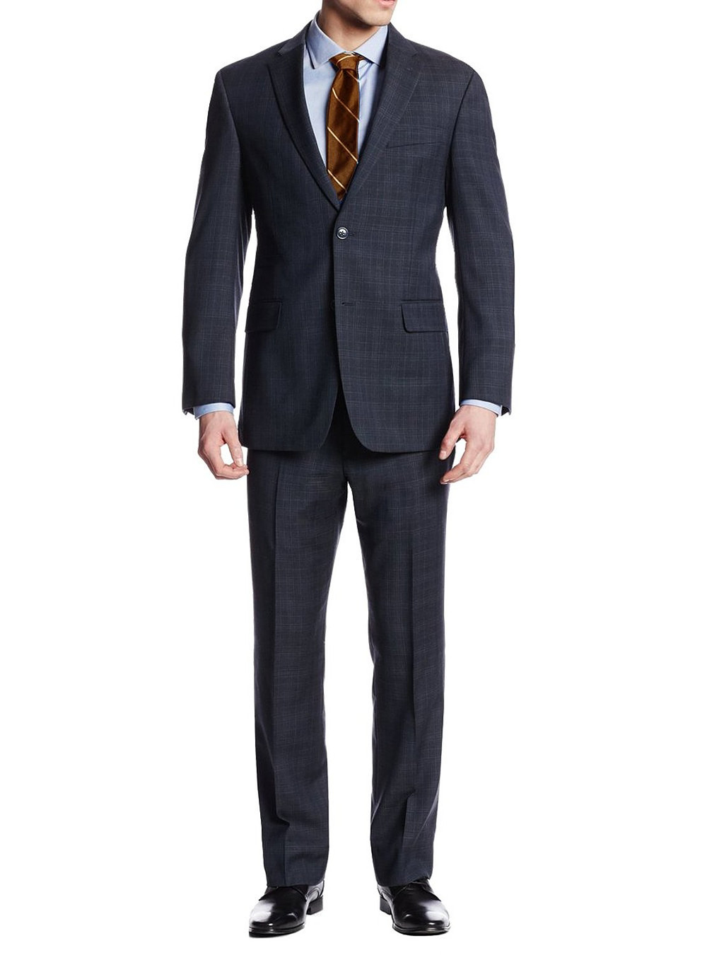 Mens Luciano Natazzi Modern Fit Suit 2 Button Two Piece Nathan Plaid Navy - Image1