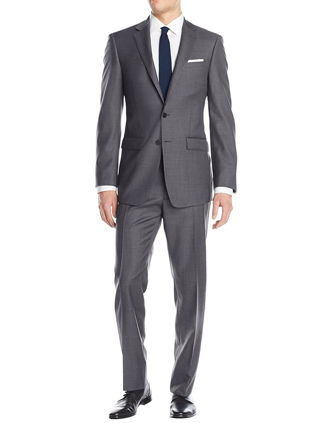 Mens Luciano Natazzi Modern Fit Suit Flat Front Pants Birdseye Medium Gray
 - Image1