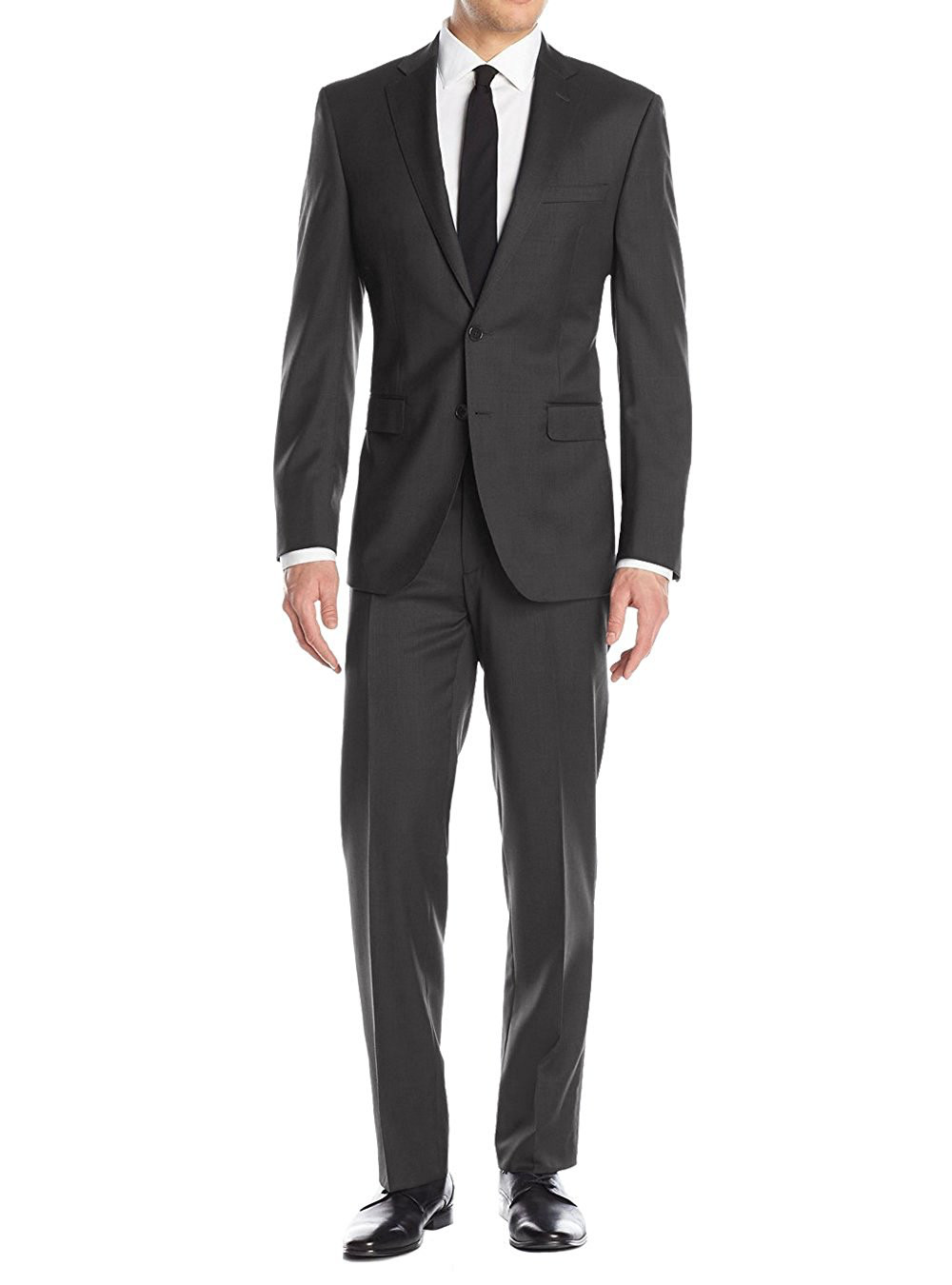 Mens Luciano Natazzi Modern Fit Suit 2 Button Birdseye Working Buttonholes Charcoal - Image1