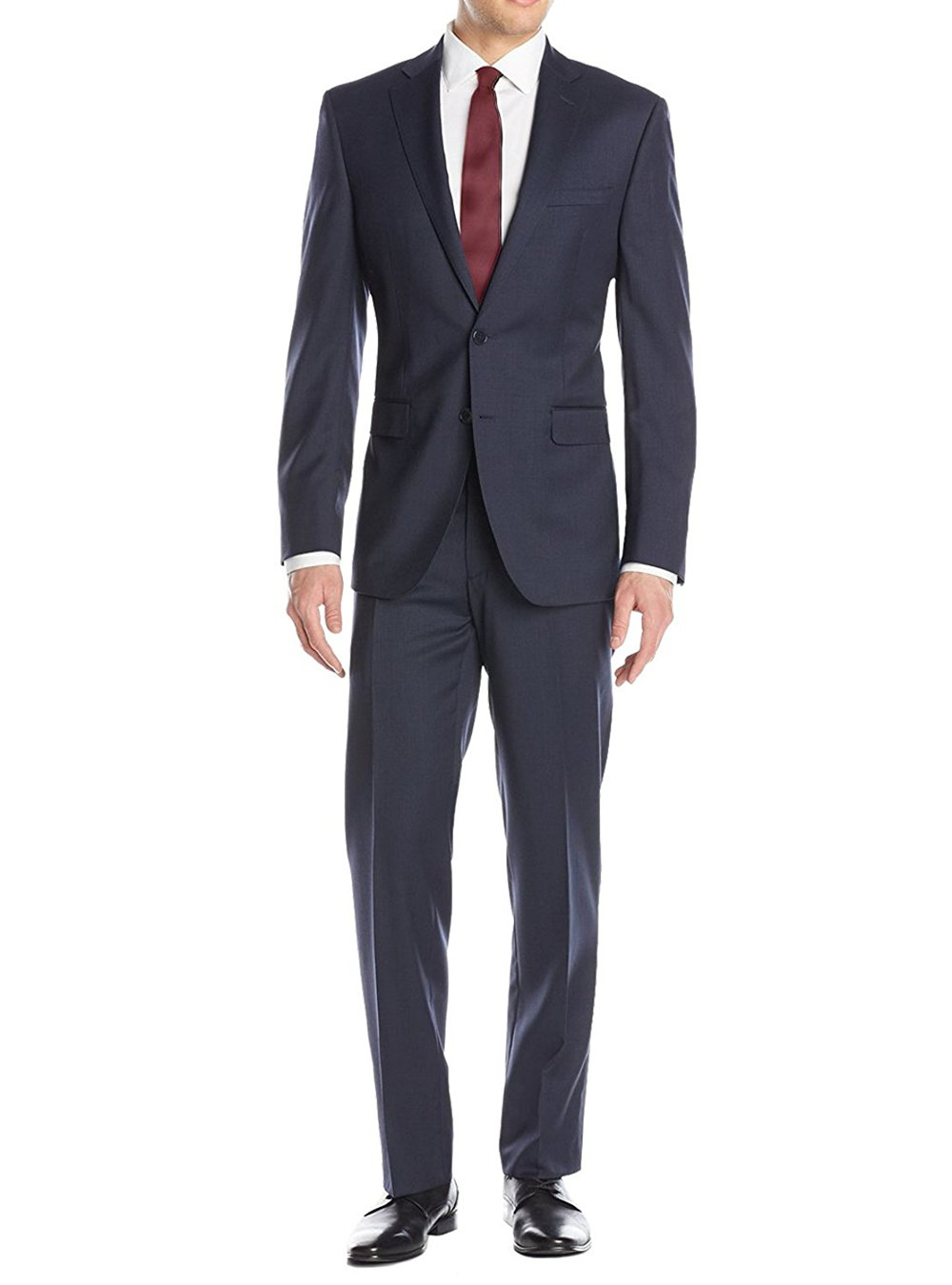 Mens Luciano Natazzi Modern Fit Suit 2 Button Birdseye Working Buttonholes French Blue - Image1