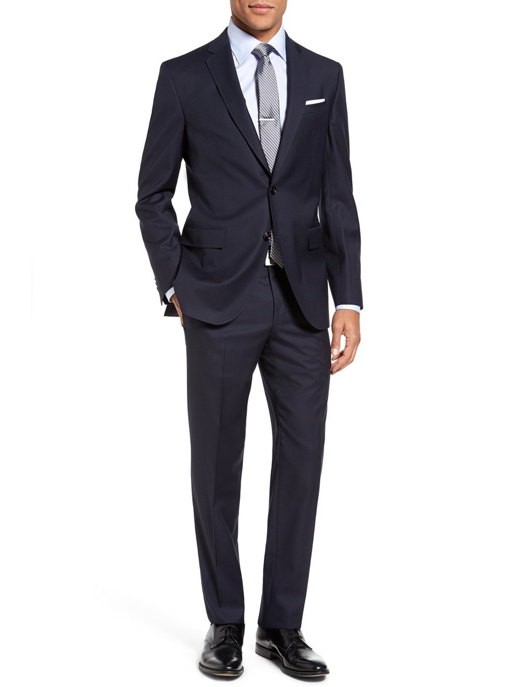 Mens Luciano Natazzi Modern Fit Suit 2 Piece Two Button Navy Stripe - Image1