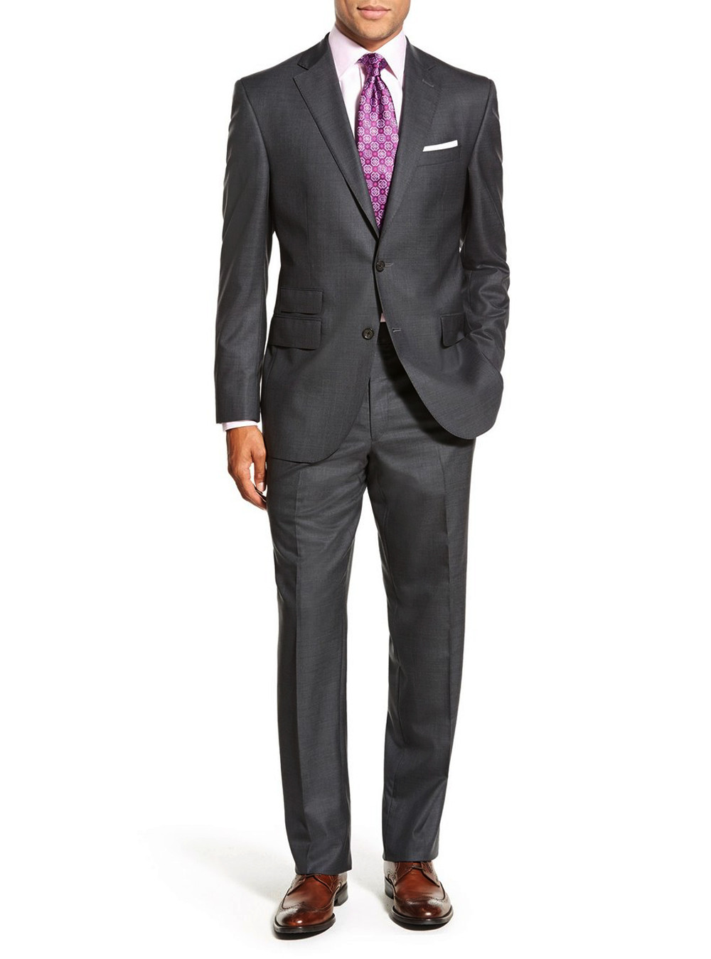 Mens Luciano Natazzi Modern Fit Suit Two Button Ticket Pocket Charcoal - Image1