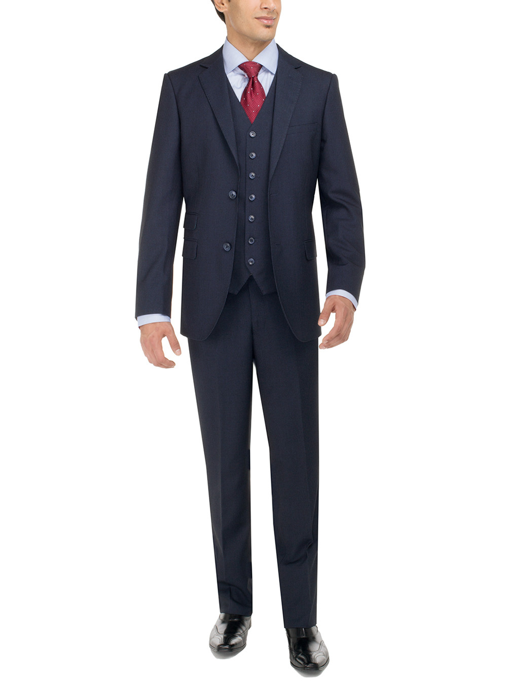 Mens Luciano Natazzi Birds Eye Vested 3-Piece Suit Two Button Side Vents French Blue - Image1