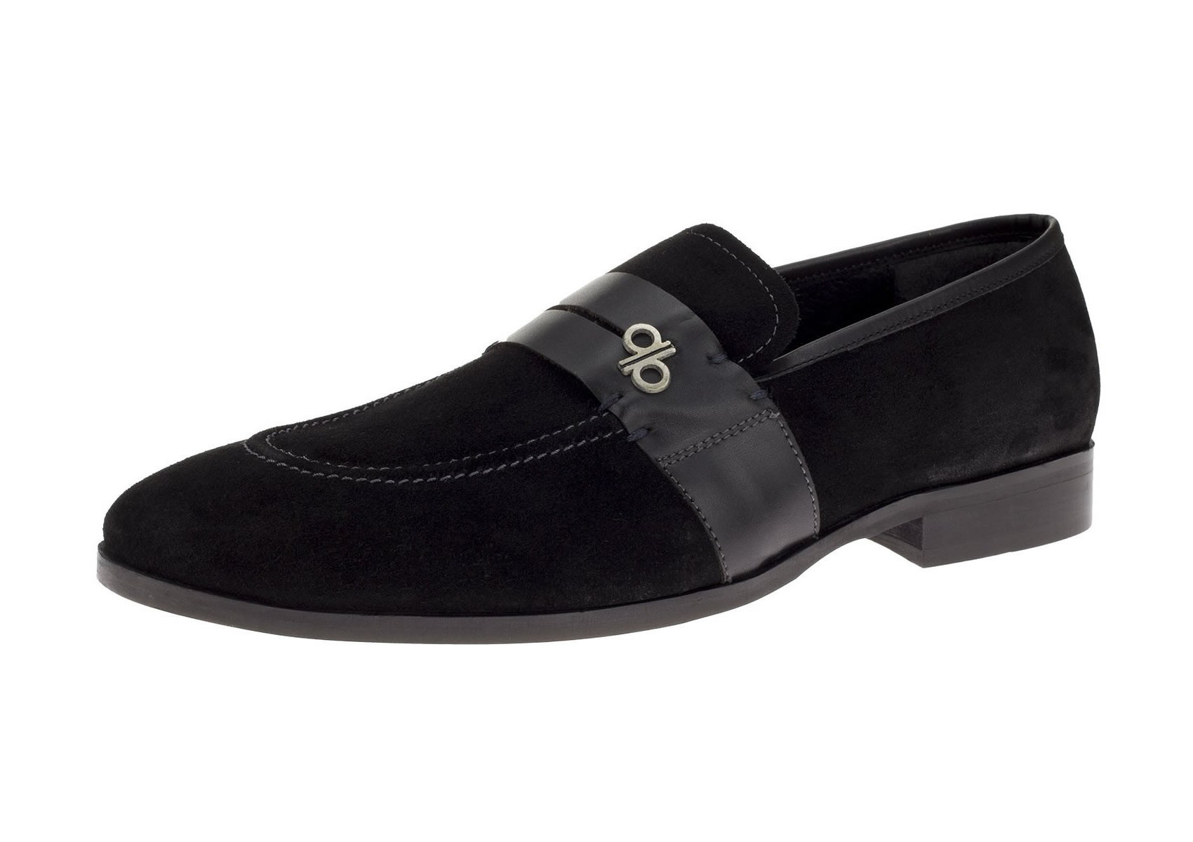 Mens DTI DARYA TRADING BB Signature Rino Lux Suede Leather Handmade Slip-On Dress Loafer Shoes in Black - Image1