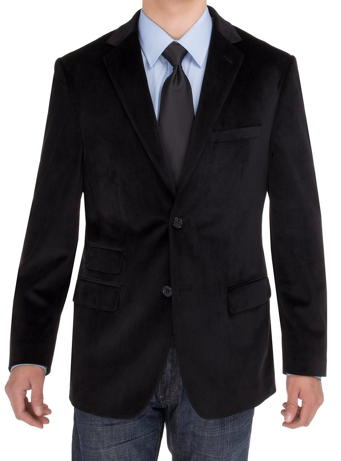 Mens Salvatore Exte Blazer Velvet Two Button Modern Fit Jacket Black - Image1