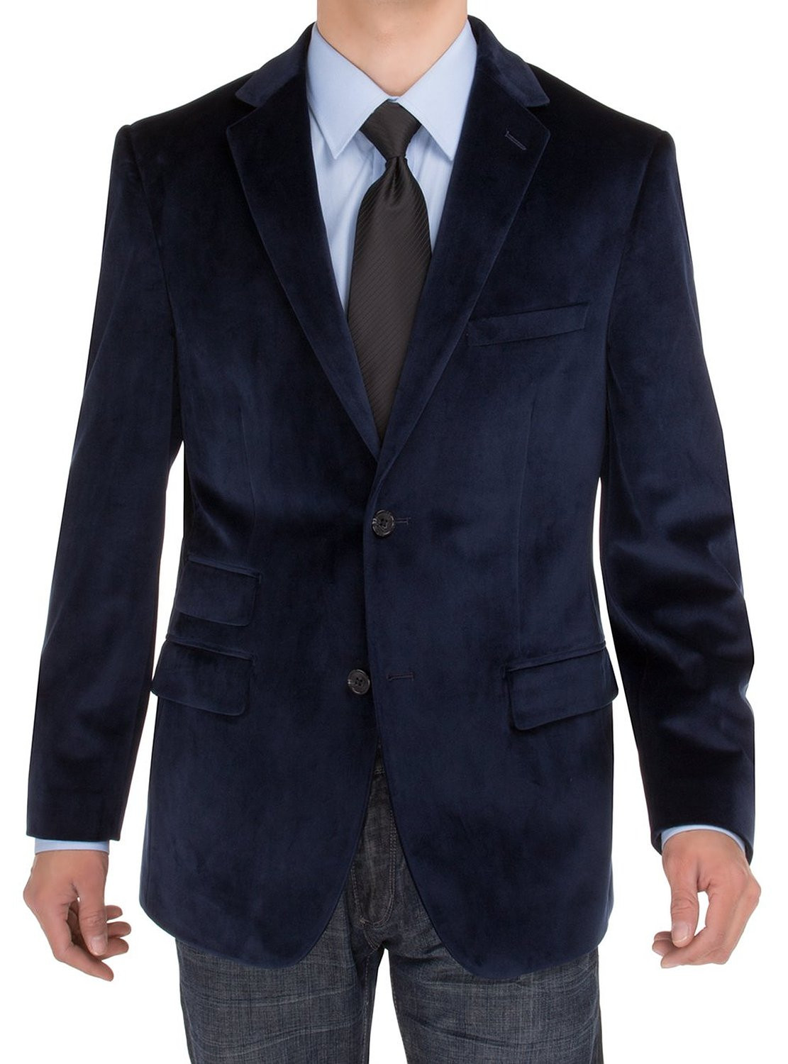 Mens Salvatore Exte Blazer Velvet Two Button Modern Fit Jacket Navy Blue - Image1