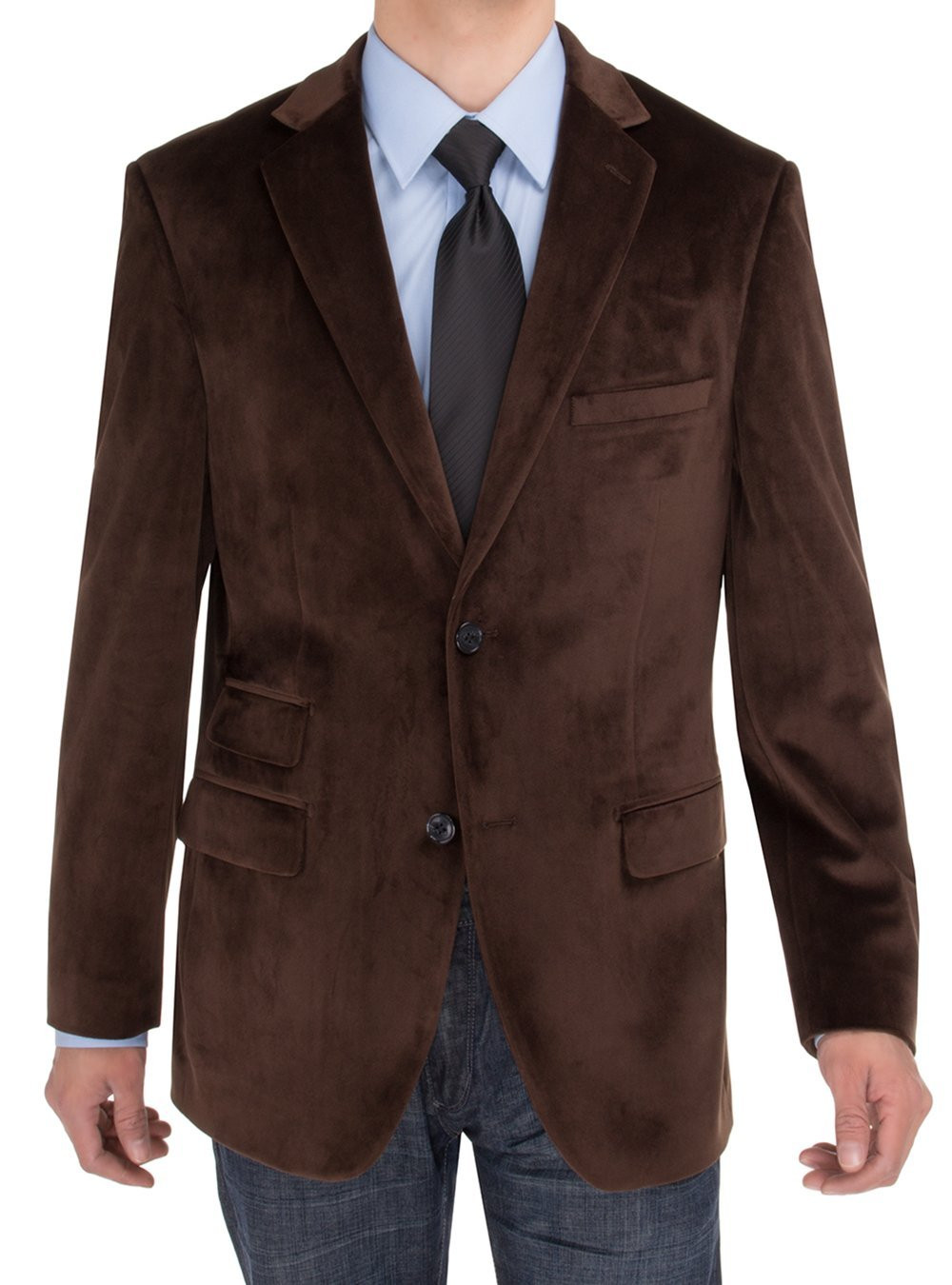 Mens Salvatore Exte Blazer Velvet Two Button Modern Fit Jacket Brown - Image1