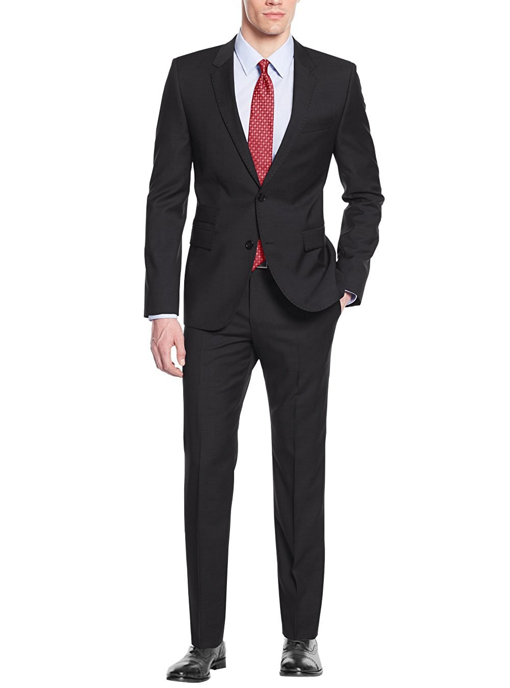 Statement Confidence Men's Heather Charcoal 2 Button Modern Fit Suits Fine Brands Best Italian Style Cut Suits - Color: Dark Grey Suit main image 0