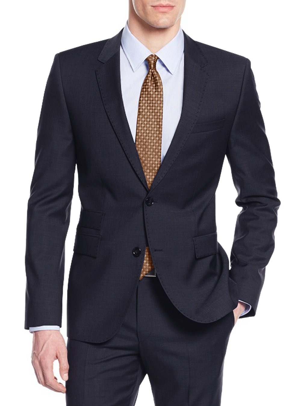 Statement Confidence Men's Heather Charcoal 2 Button Modern Fit Suits Fine Brands Best Italian Style Cut Suits - Color: Dark Grey Suit