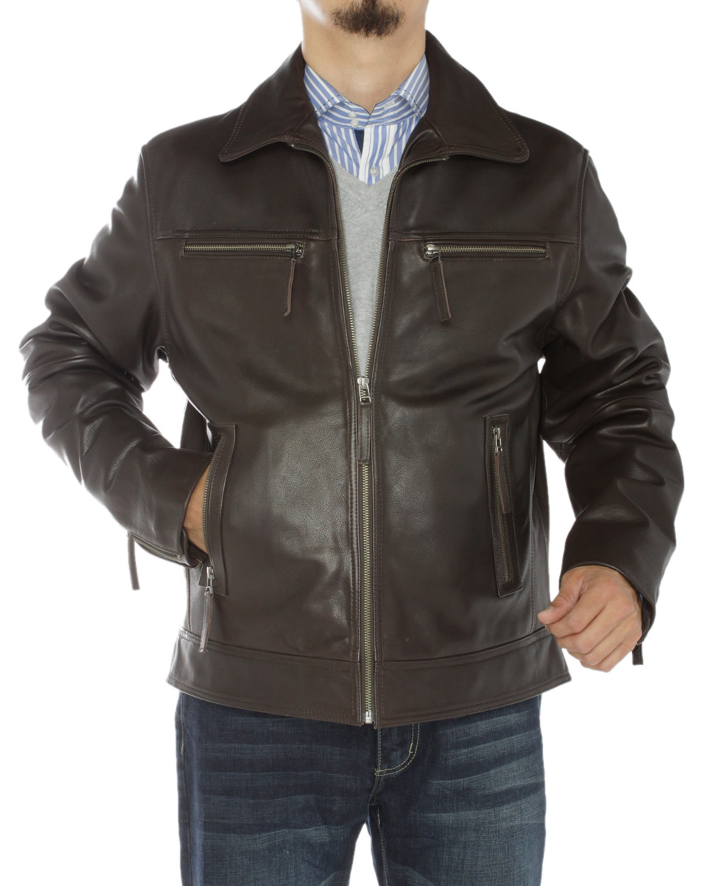 Mens Luciano Natazzi Full Grain Cow Leather Jacket in - Fashion Suit Outlet
