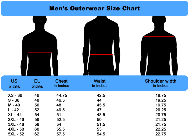 Mens Size Chart for Outerwear by Fashion Suit Outlet