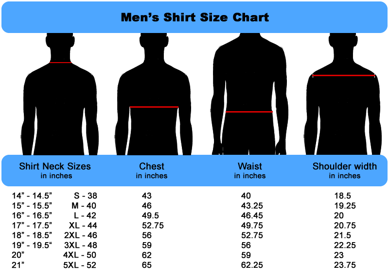 Mens Size Chart for Shirts by Fashion Suit Outlet